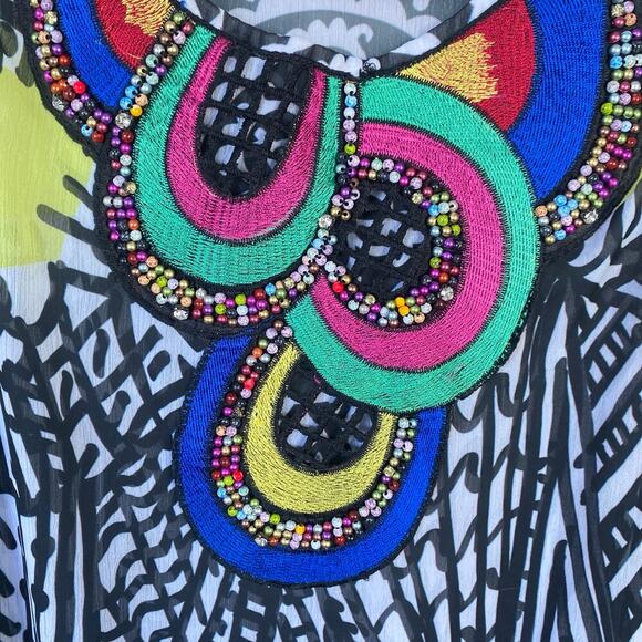 DESIGUAL Natalia Colorful Tunic Dress Size 38 US 6 Beaded Rainbow Art to Wear - Picture 6 of 6